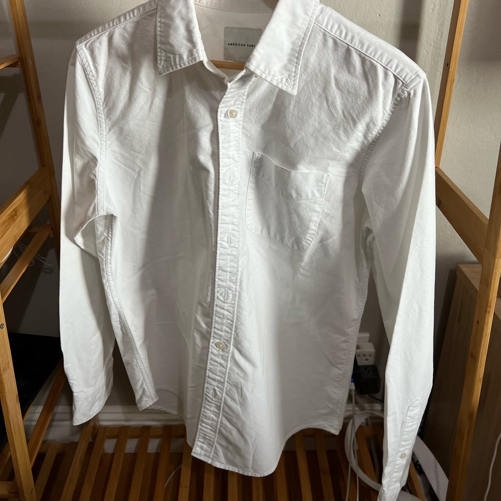 AMERICAN EAGLE AE BUTTON UP DRESS SHIRT WHITE SIZE S